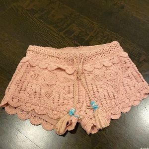 Pink lace crochet style shorts